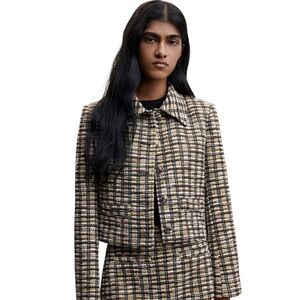MANGO TWEED CHECK BLAZER JACKET M